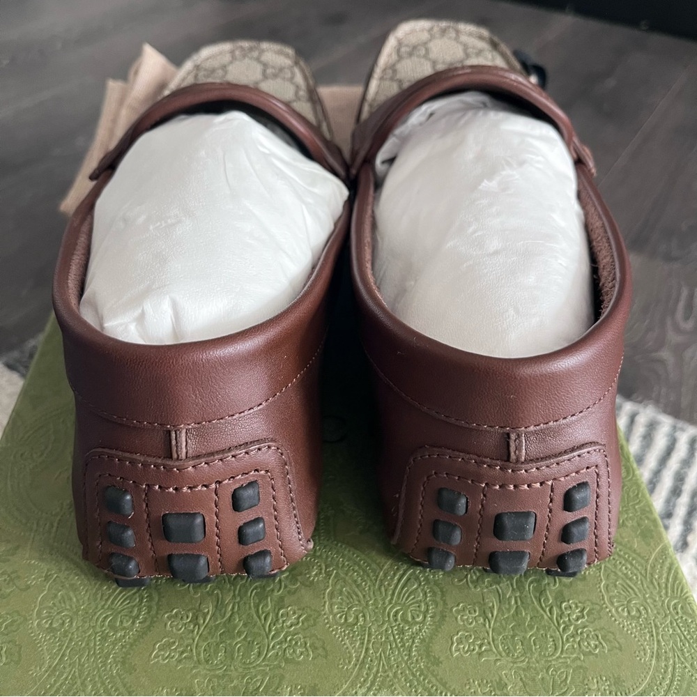NEW 🤎 Gucci Interlocking GG Brown Supreme Canvas & Leather Driver M7.5/8 W9.5-10 - Picture 3 of 13